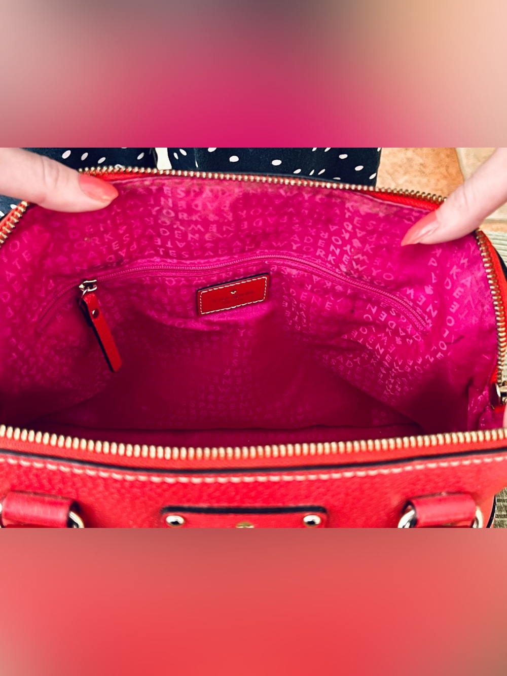 Kate Spade New York Red Pebbled Leather Dome Satchel Bag - Picture 6 of 7